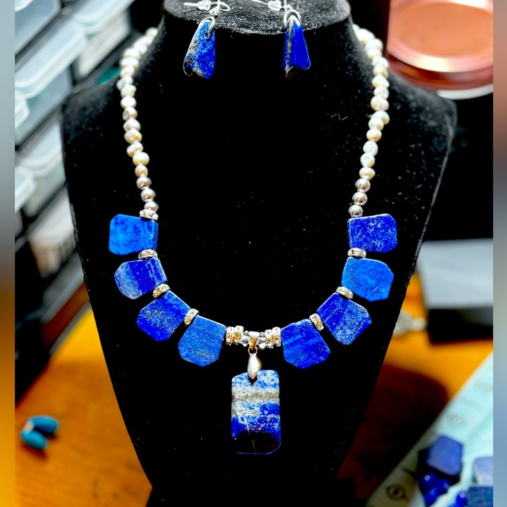 💙💙Blue LAPIS chunk necklace and earring set. ONE OF A KIND.